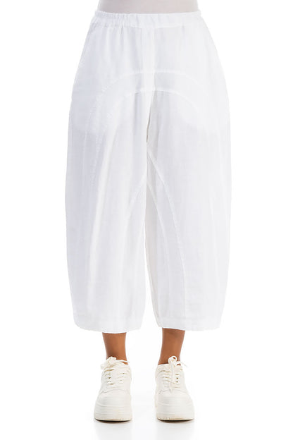 Loose Back Pockets White Linen Trousers 1
