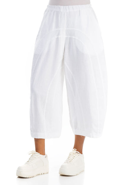 Loose Back Pockets White Linen Trousers 3