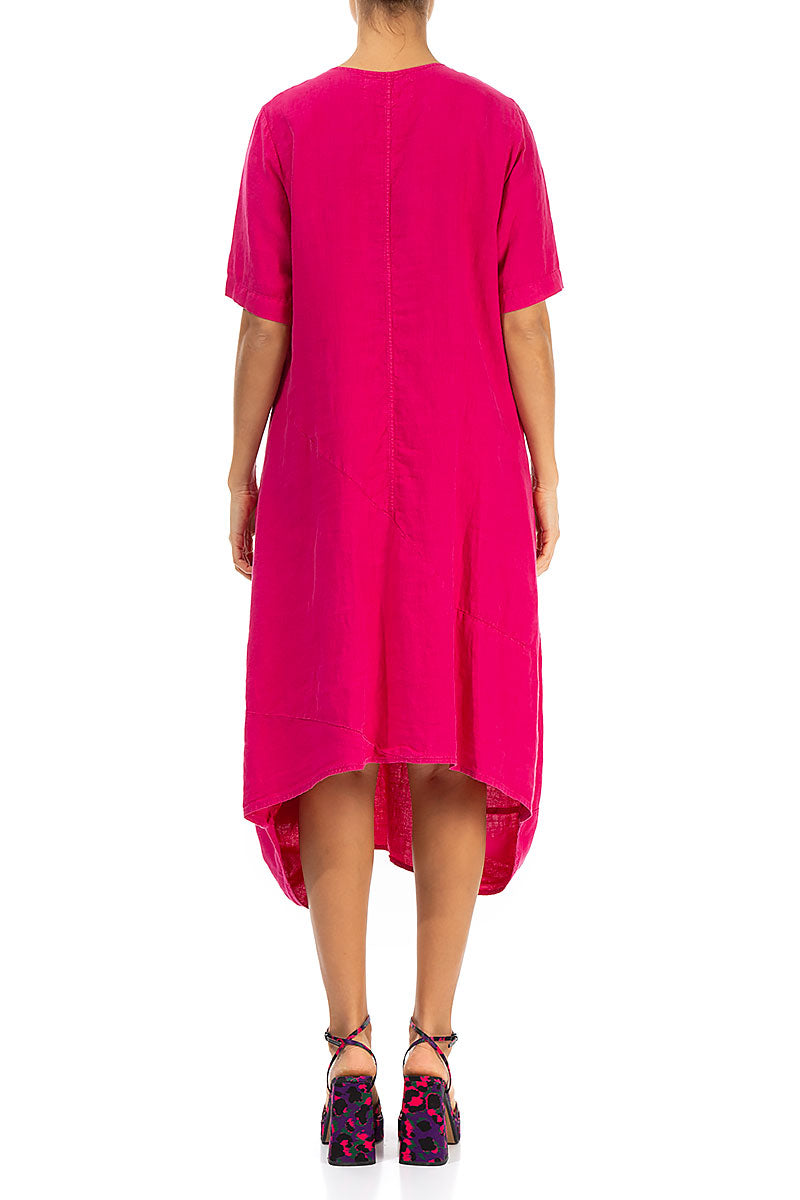 Draped Bright Berry Linen Dress 2