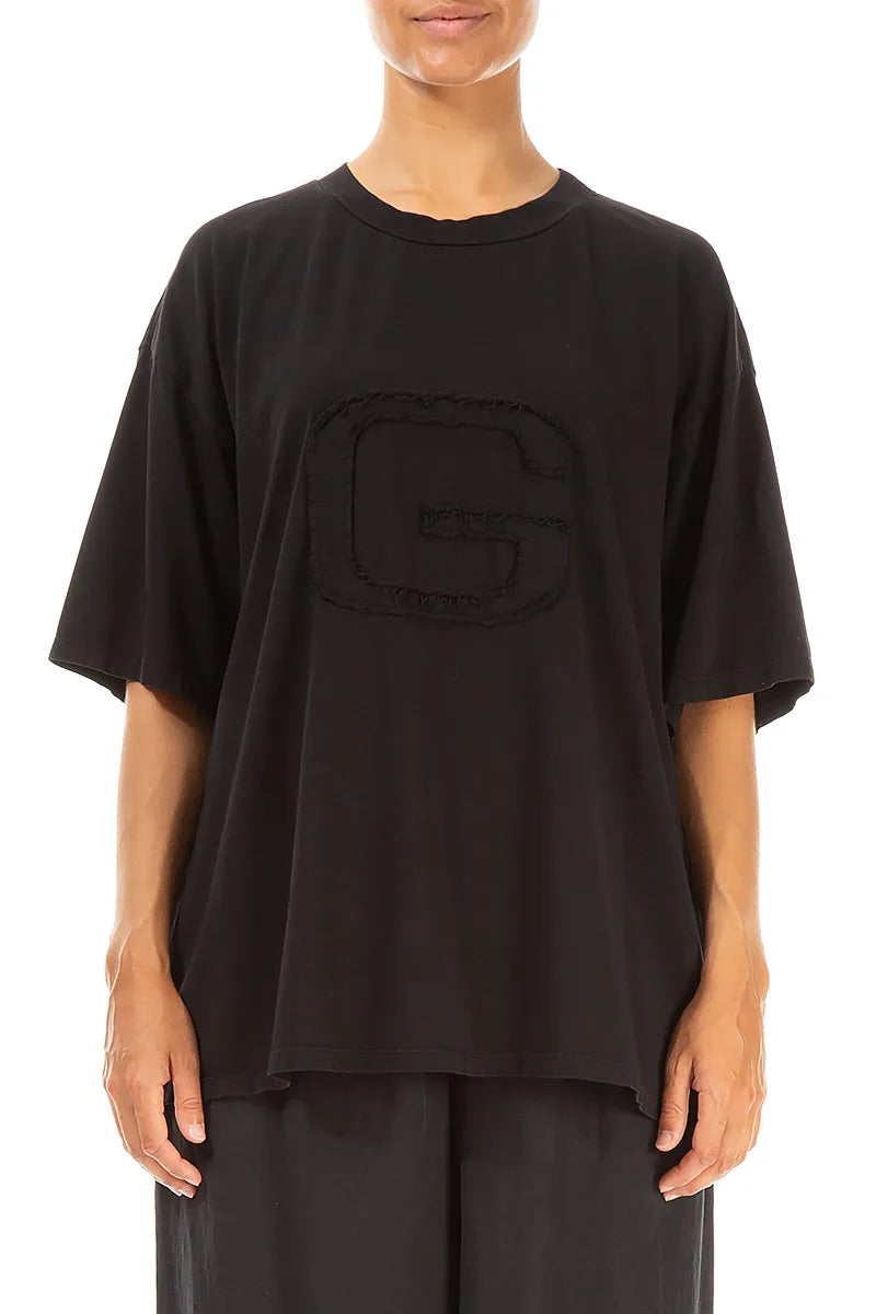 Lockere schwarze Baumwollbluse