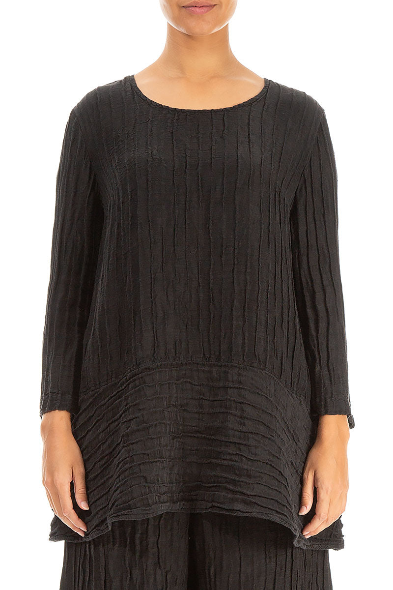 Loose Black Crinkled Silk Tunic 1