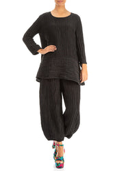 Loose Black Crinkled Silk Tunic 4