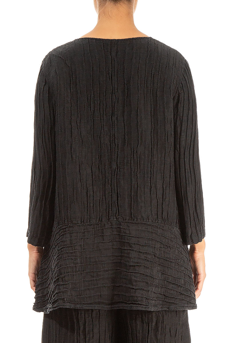 Loose Black Crinkled Silk Tunic 2