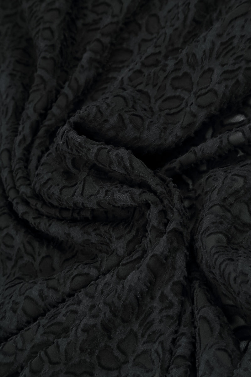 Loose Black Floral Texture Silk Shirt 5