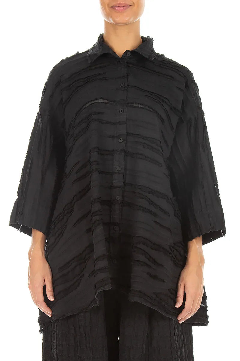 Loose Black Fray Weave Shirt 1