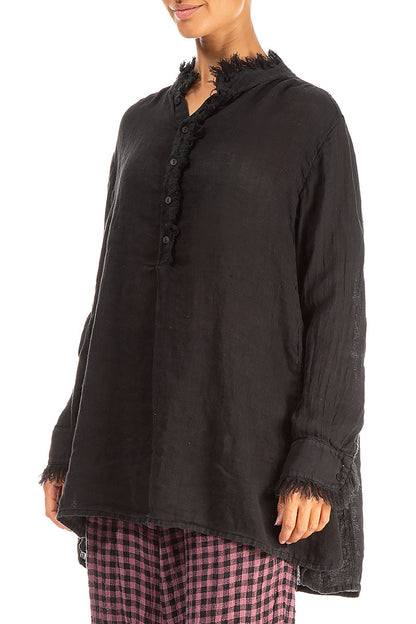 Loose Black Gauze Linen Shirt 3