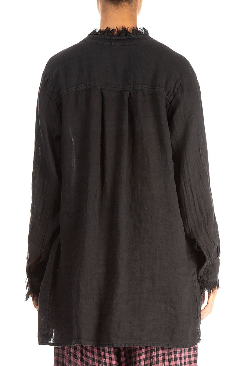 Loose Black Gauze Linen Shirt 2