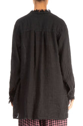 Loose Black Gauze Linen Shirt 2