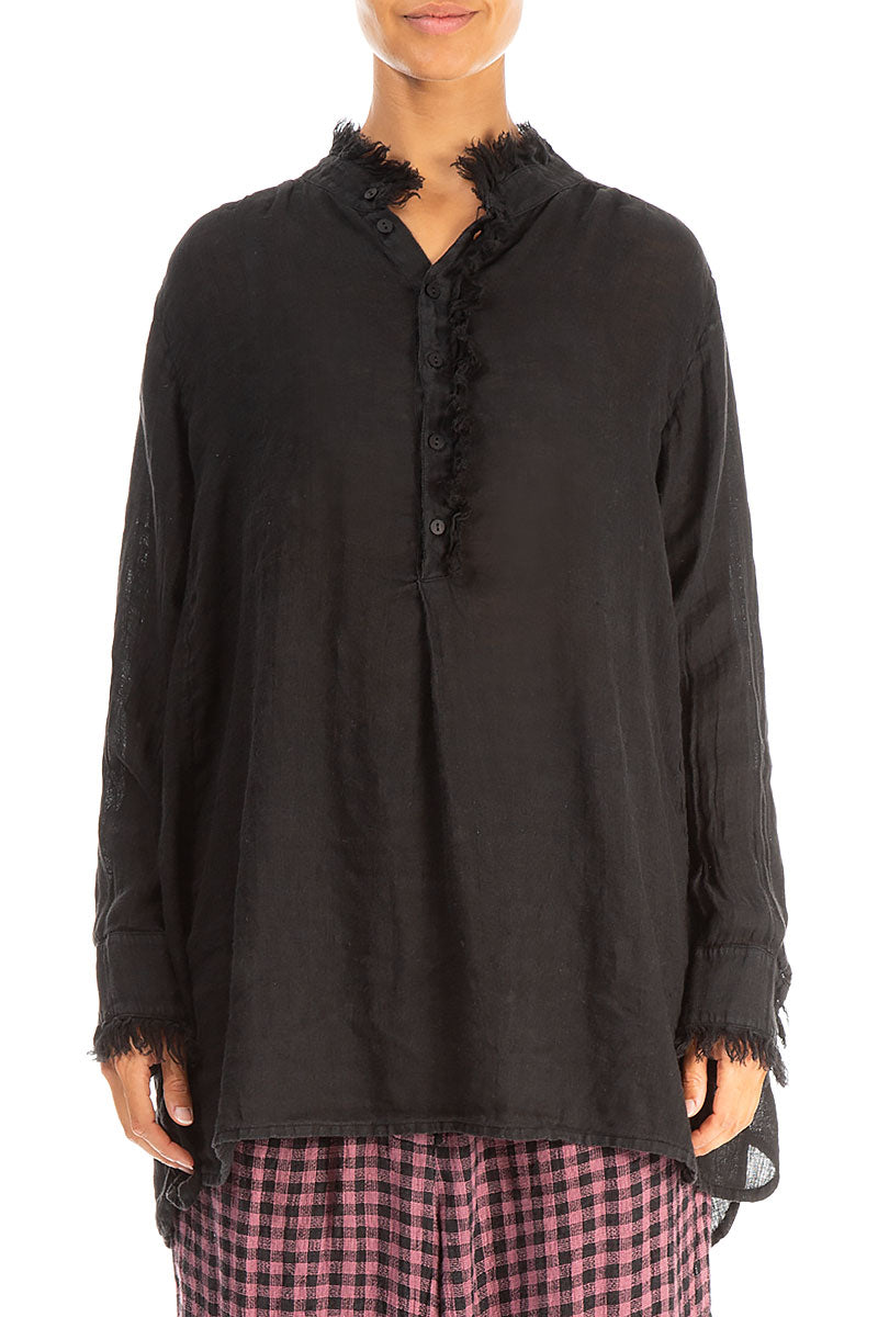 Loose Black Gauze Linen Shirt 1