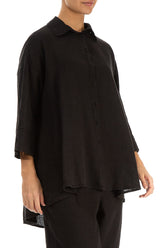 Loose Black Linen Shirt 3