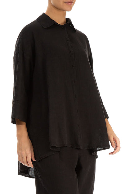 Loose Black Linen Shirt 3