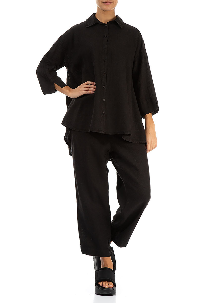 Loose Black Linen Shirt 4