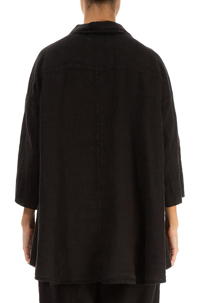 Loose Black Linen Shirt 2
