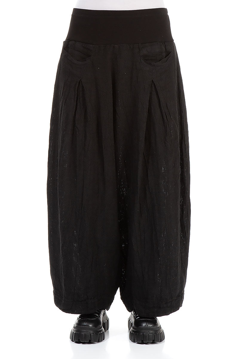 Loose Black Mélange Linen Trousers 1