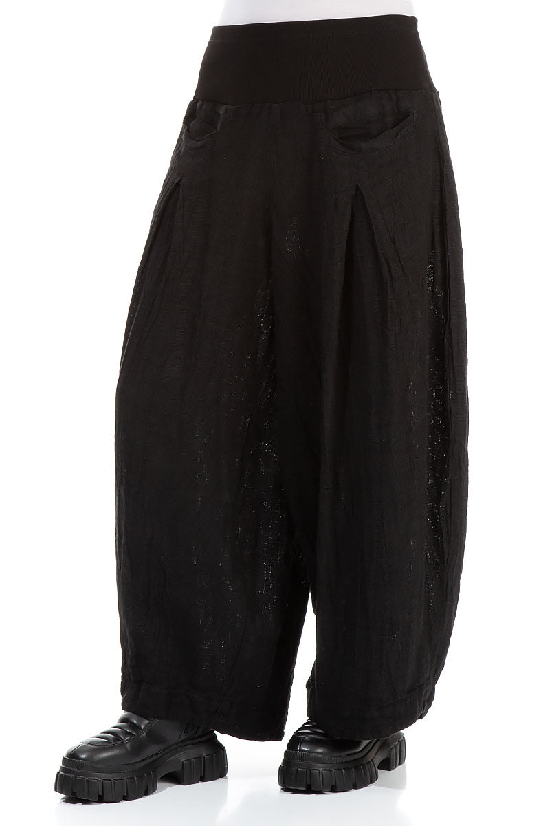 Loose Black Mélange Linen Trousers 3