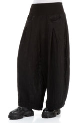 Loose Black Mélange Linen Trousers 3