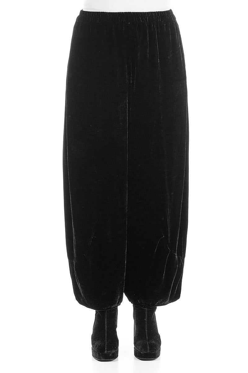 Loose Black Silk Velvet Trousers 1