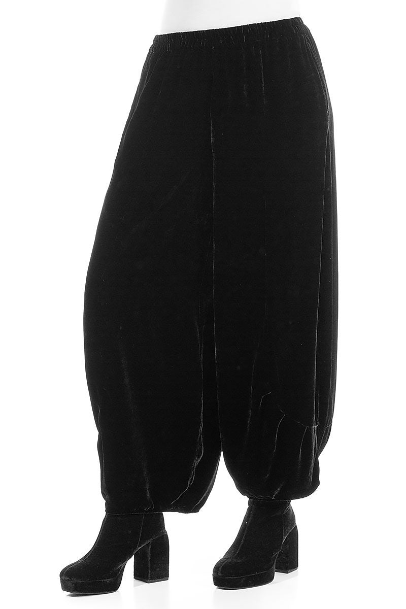 Loose Black Silk Velvet Trousers 3