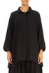Loose Black Textured Linen Shirt 1