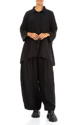 Loose Black Textured Linen Shirt 4