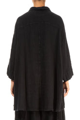 Loose Black Textured Linen Shirt 2