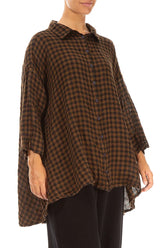 Loose Black & Copper Check Linen Shirt 3