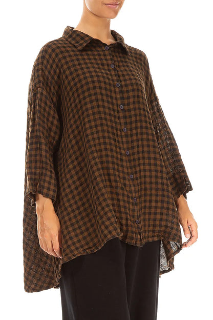 Loose Black &amp; Copper Check Linen Shirt 3