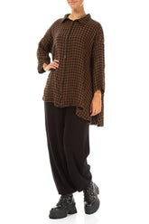 Loose Black & Copper Check Linen Shirt 4
