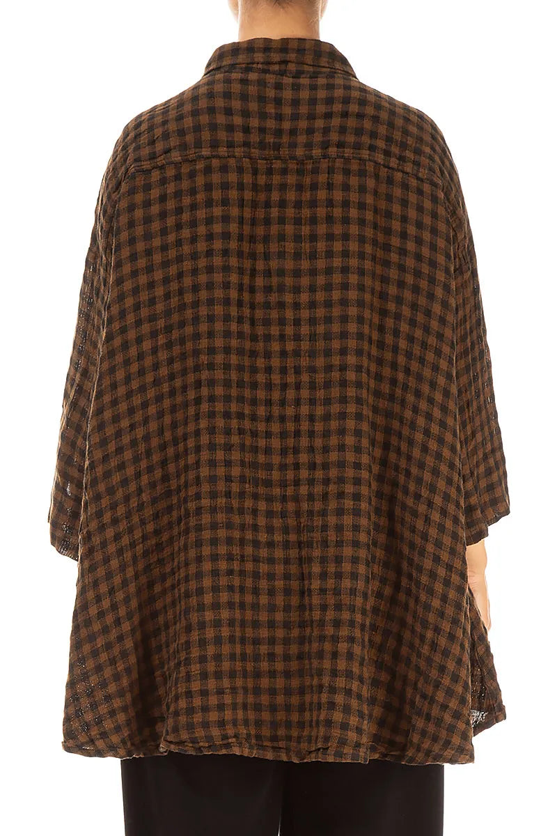 Loose Black &amp; Copper Check Linen Shirt 2