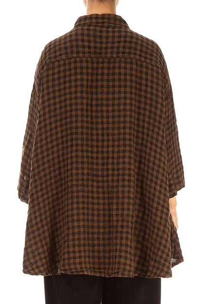 Loose Black &amp; Copper Check Linen Shirt 2