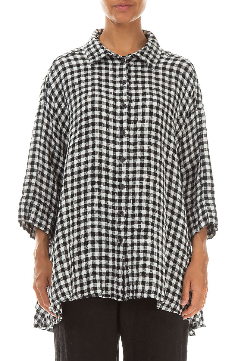 Loose Black &amp; White Check Linen Shirt 1