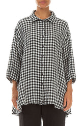 Loose Black & White Check Linen Shirt 1