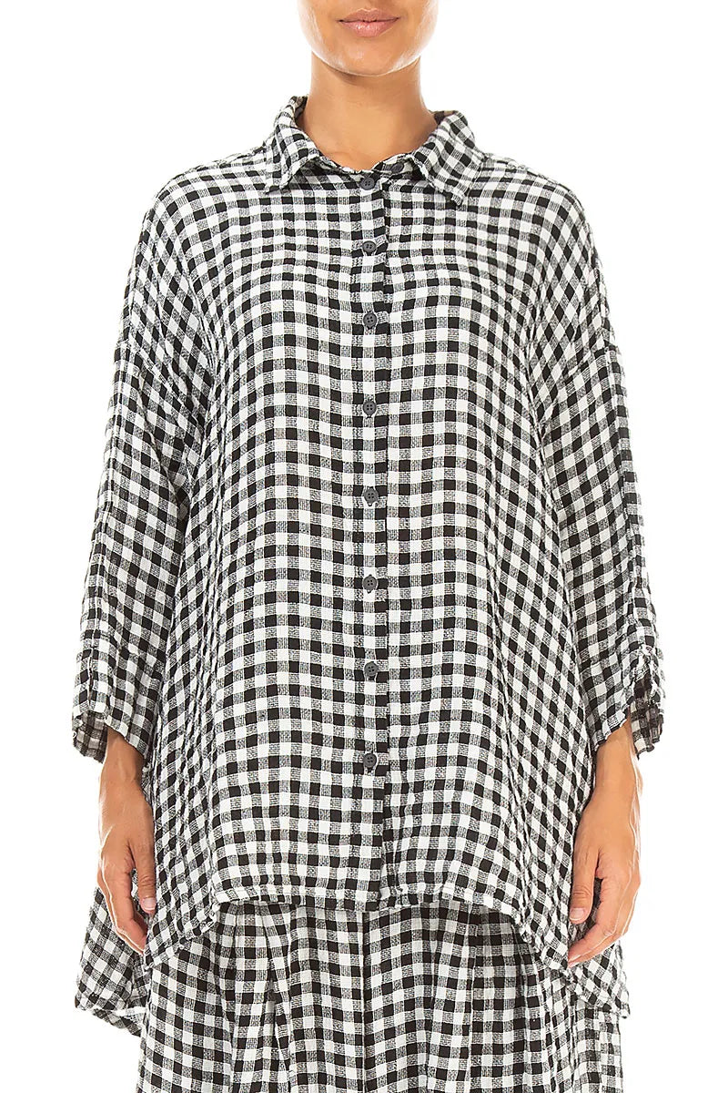 Loose Black &amp; White Check Linen Shirt 1