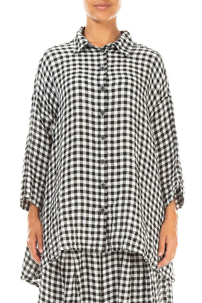 Chemise ample en lin à carreaux noirs et blancs