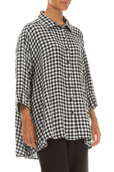 Loose Black & White Check Linen Shirt 3