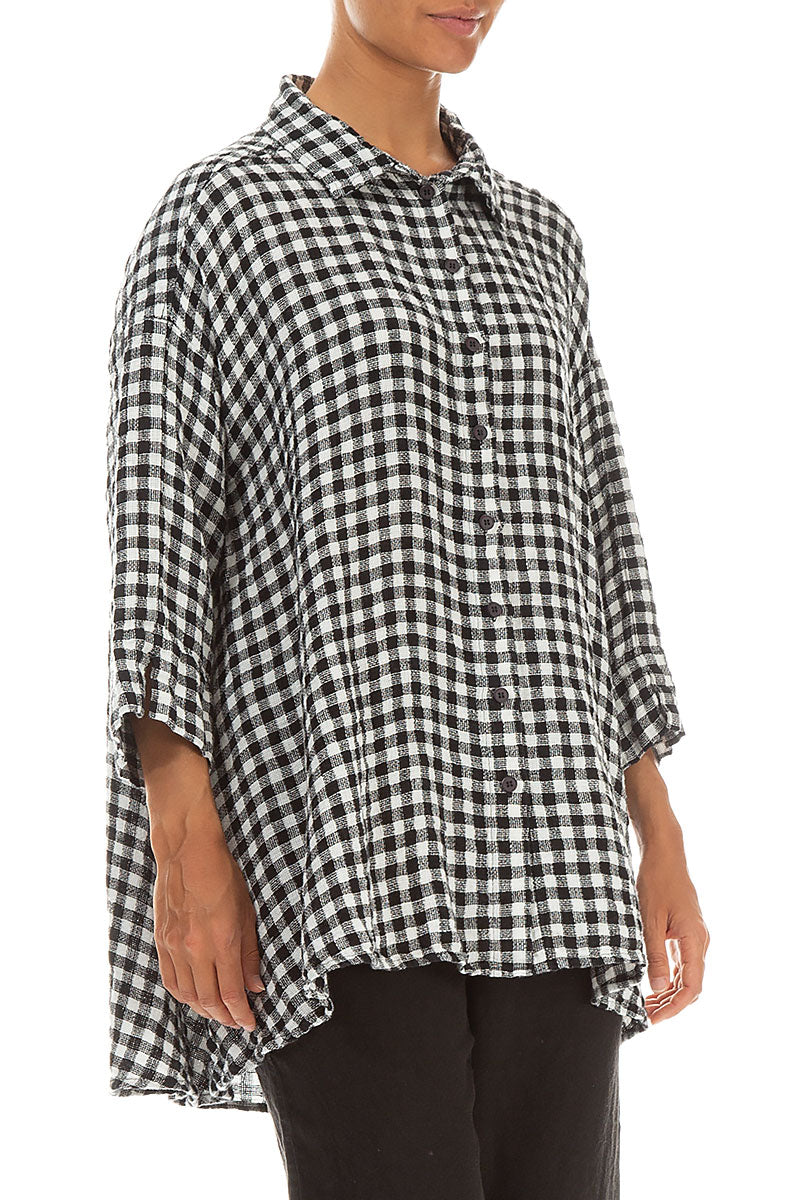 Loose Black &amp; White Check Linen Shirt 3