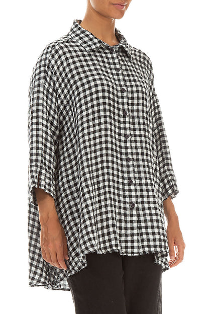 Loose Black &amp; White Check Linen Shirt 3
