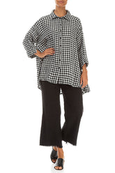 Loose Black & White Check Linen Shirt 4