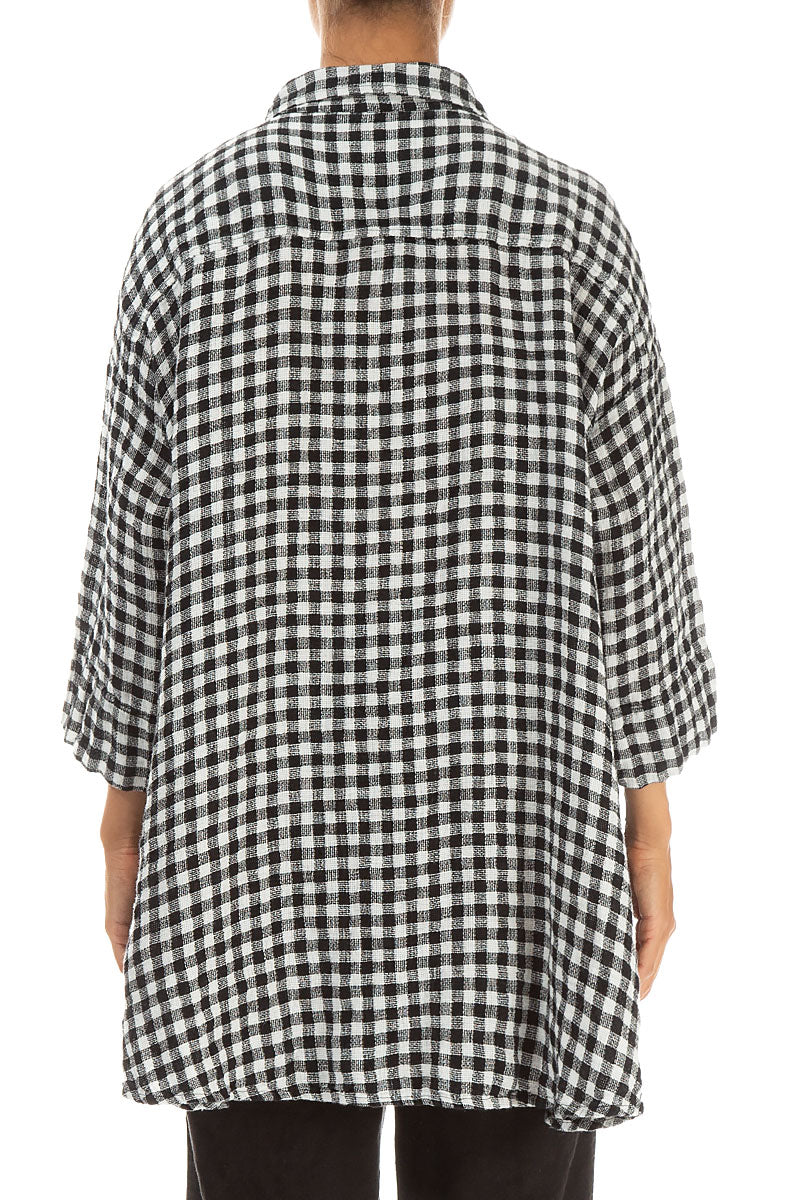 Loose Black &amp; White Check Linen Shirt 2