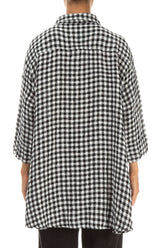 Loose Black & White Check Linen Shirt 2