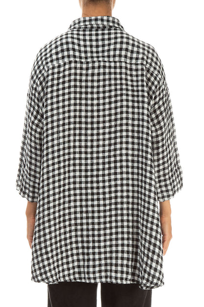 Loose Black &amp; White Check Linen Shirt 2