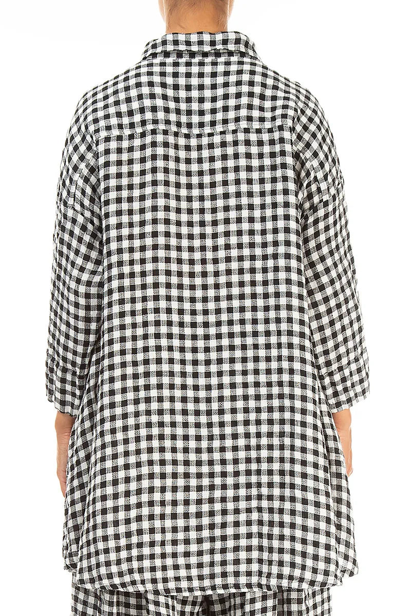 Chemise ample en lin à carreaux noirs et blancs