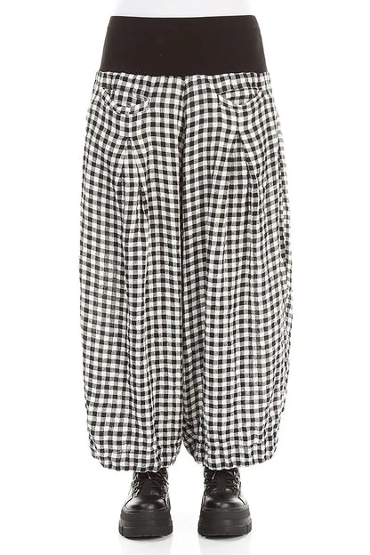 Loose Black &amp; White Check Linen Trousers