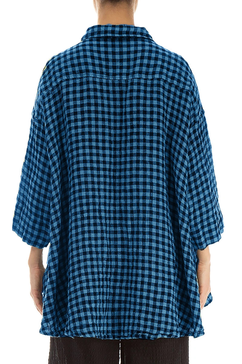 Loose Blue Check Linen Shirt