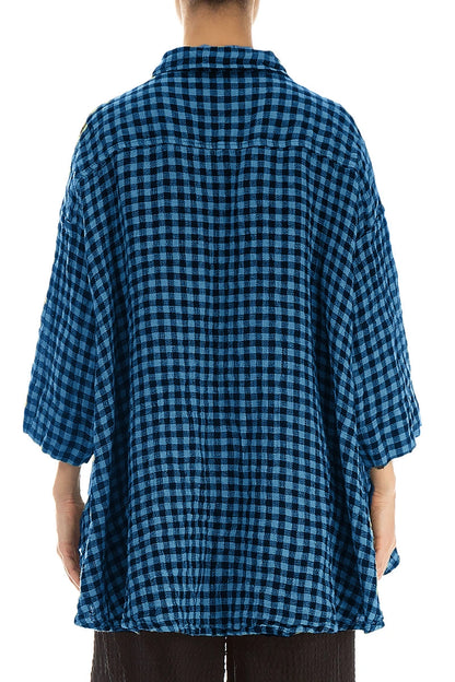Loose Blue Check Linen Shirt