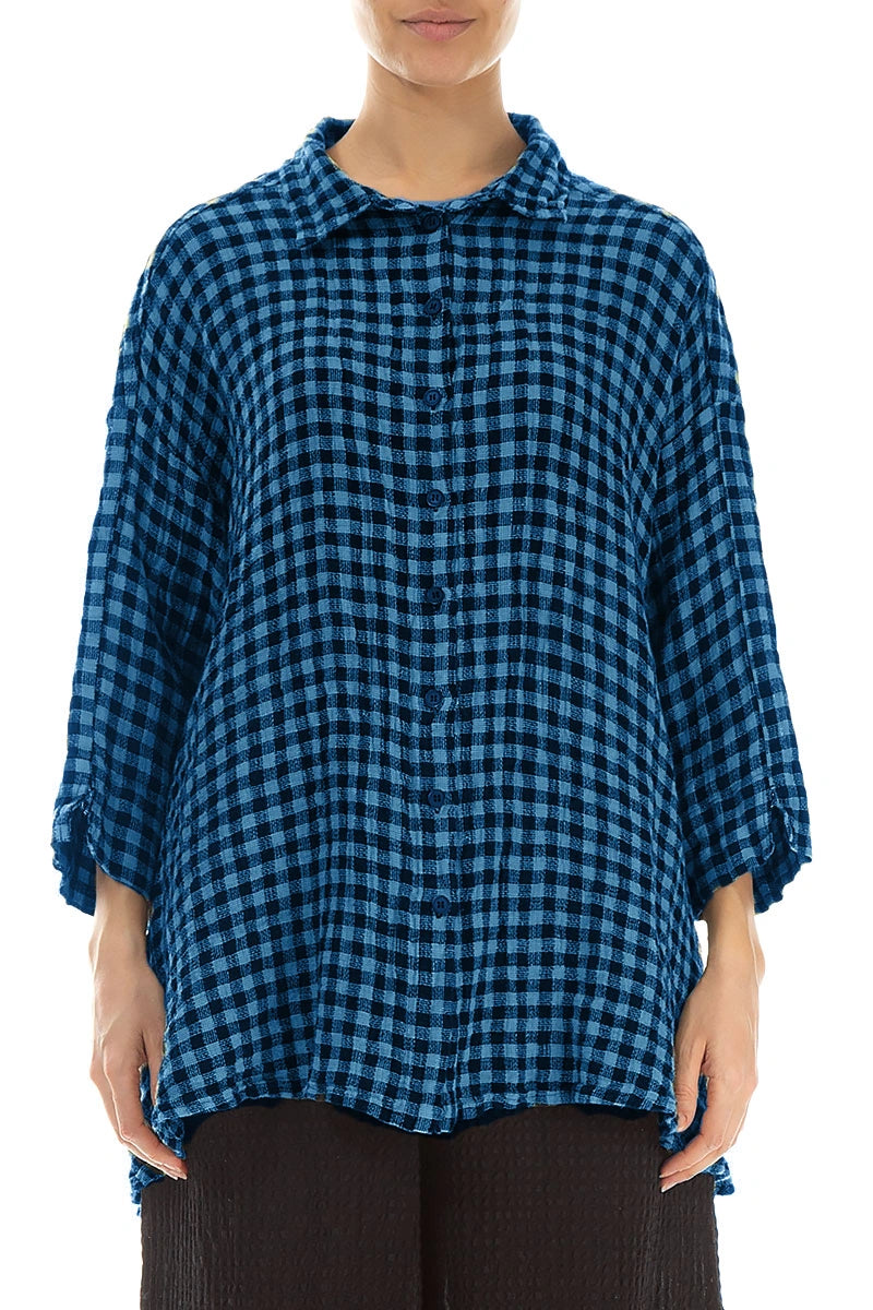 Loose Blue Check Linen Shirt