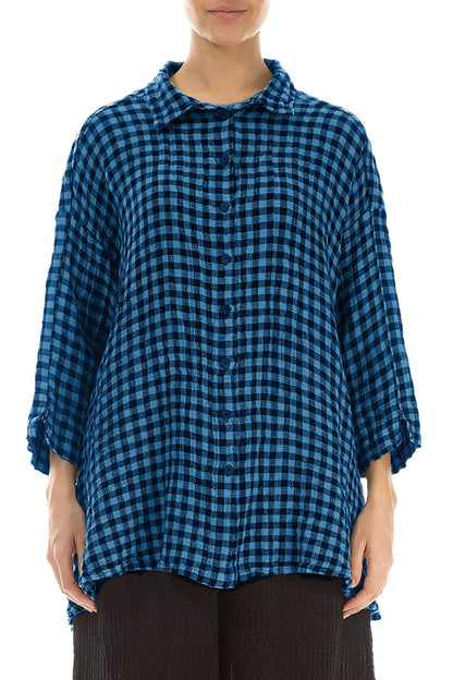 Loose Blue Check Linen Shirt