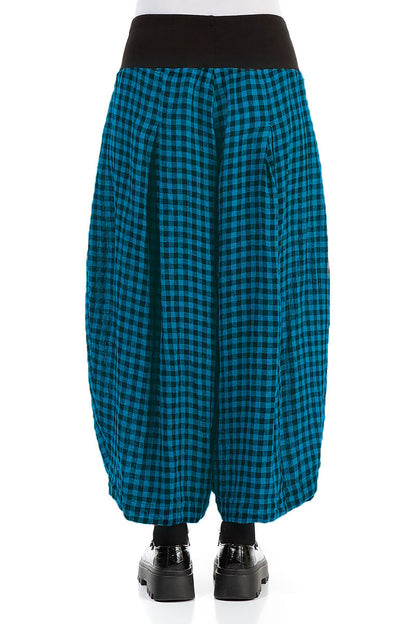 Loose Blue Check Linen Trousers 2