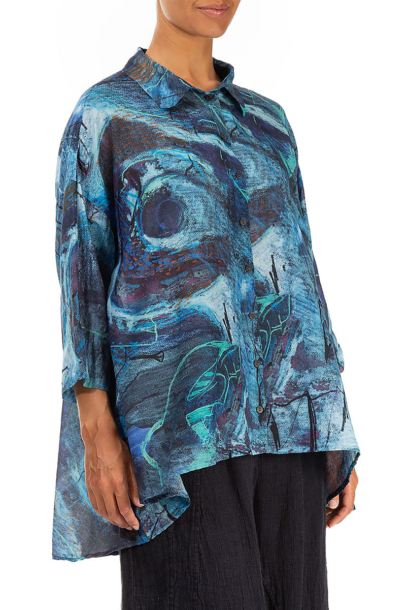 Loose Blue Reverie Silk Cotton Shirt 3