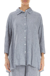 Loose Blue Stripe Linen Shirt 1